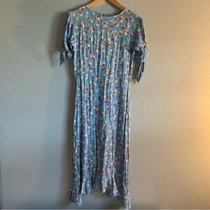 Faithfull The Brand Blue Flower Print Midi Dress Size 2